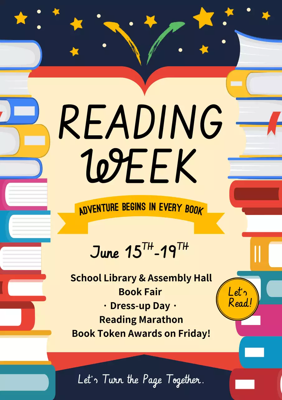 Colorful Retro Reading Event Announcement Poster