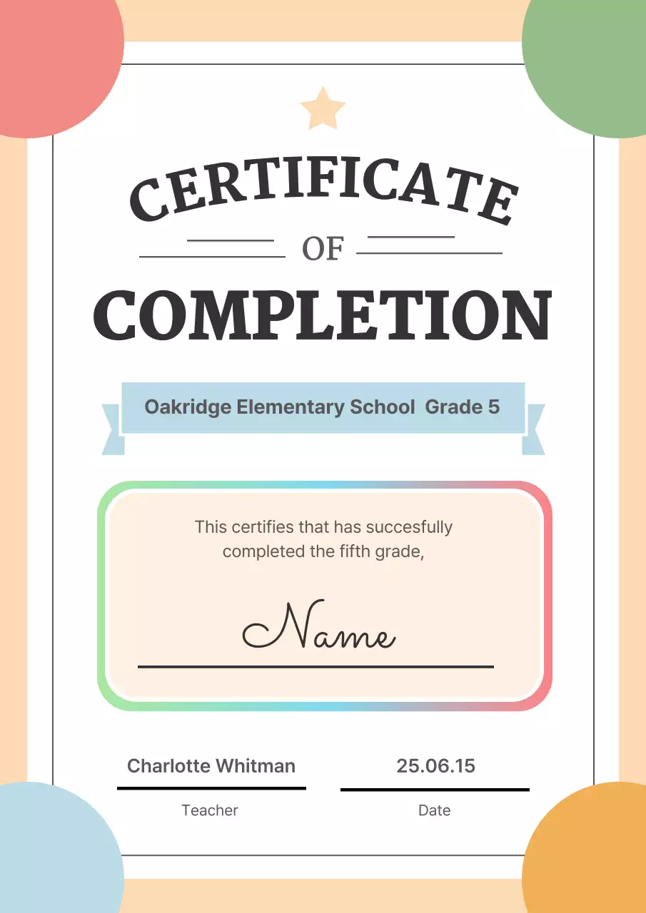 Colorful Bright Education Certificate Completion