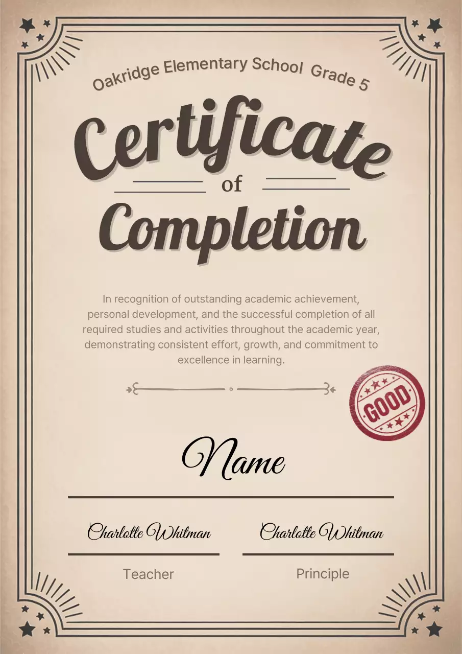Beige Vintage Certificate Completion Document