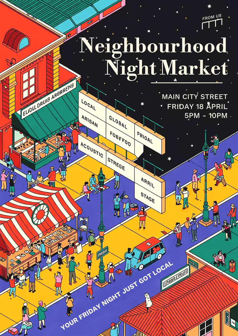 Colorful Retro Night Market Event Poster