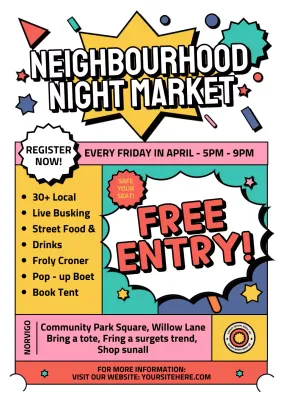 Colorful Retro Night Market Announcement Poster