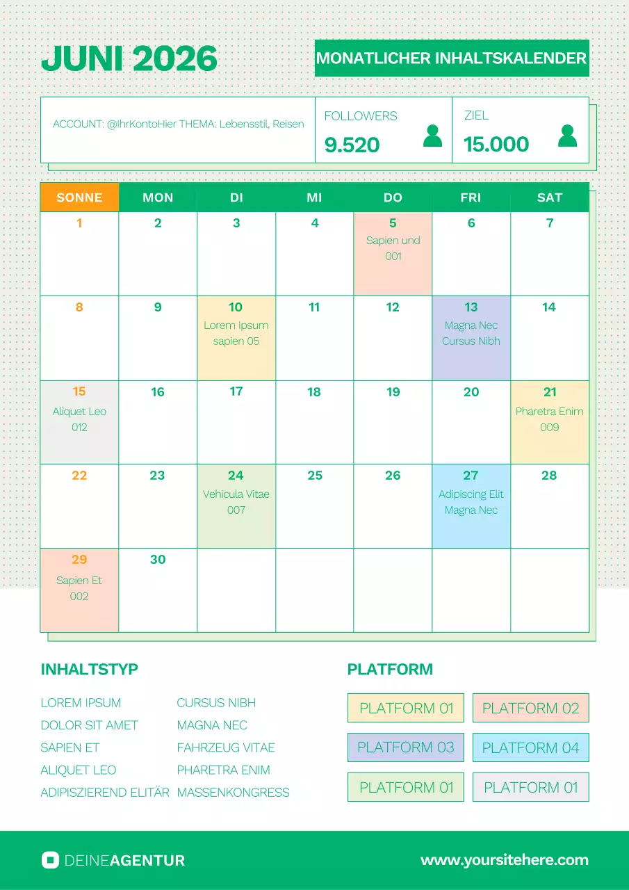 Monatlicher Social-Media-Inhaltskalender im Hochformat Poster