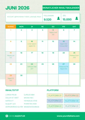 Monatlicher Social-Media-Inhaltskalender im Hochformat Poster