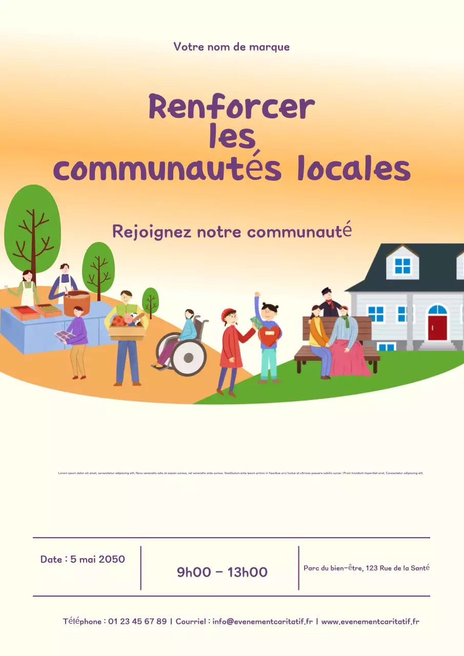 Affiche d'invitation à un événement communautaire moderne orange