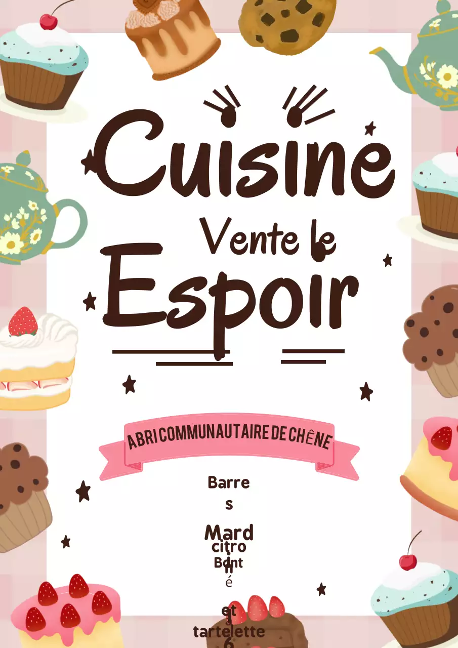 Annonce de vente de pâtisseries rétro roses