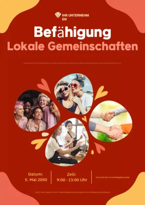 Orangefarbenes, modernes Werbeplakat für Gemeinschaftsveranstaltungen