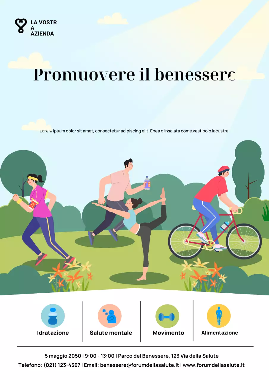 Manifesto dell'evento benessere moderno blu