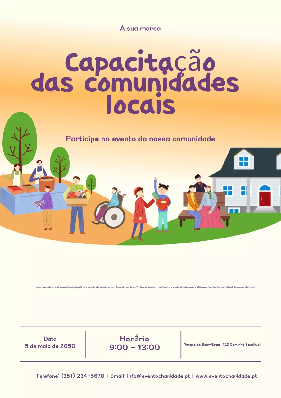 Cartaz de convite para evento comunitário moderno em laranja