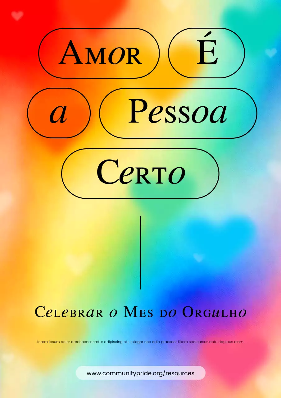 Pôster de orgulho e amor em negrito com gradiente de arco-íris