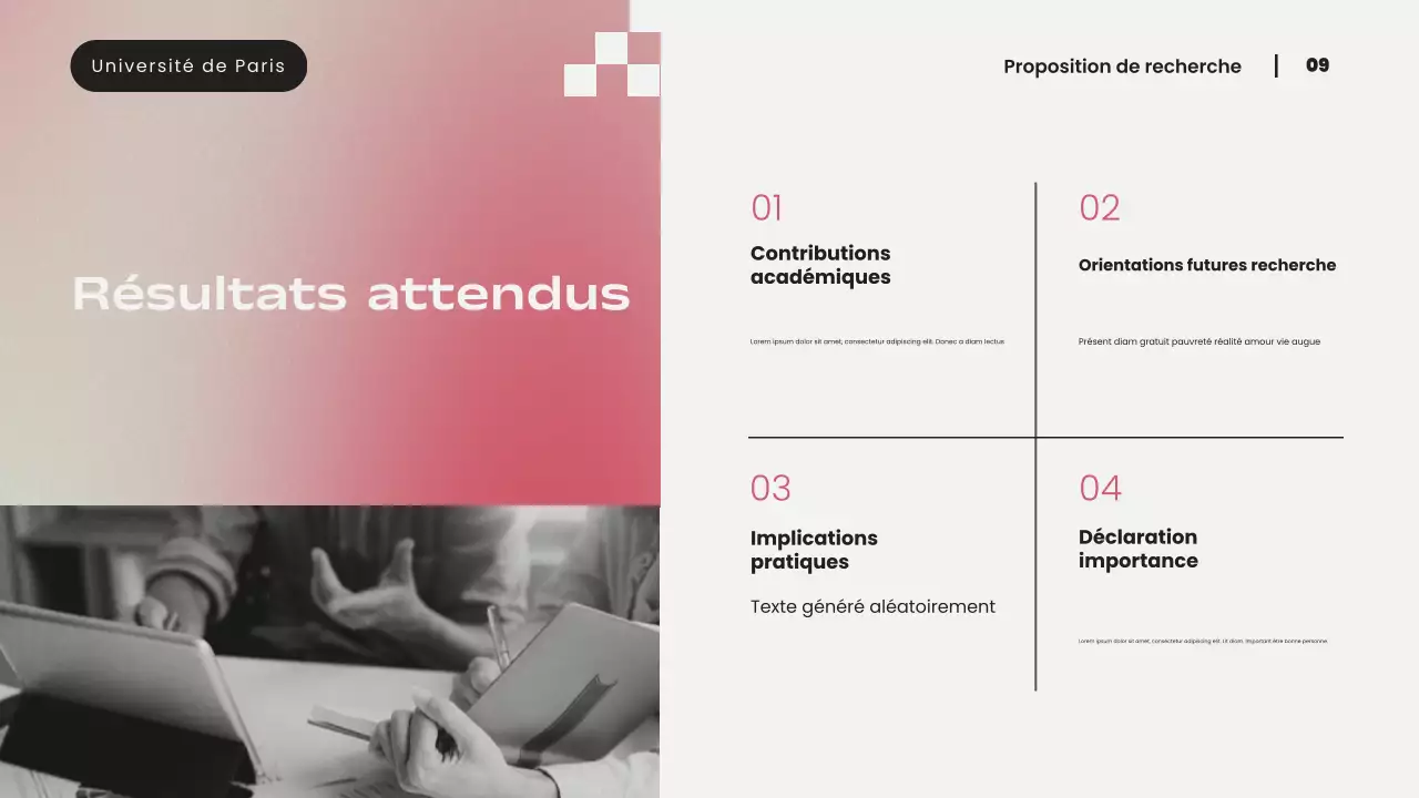 Présentation d'une proposition de recherche moderne avec un dégradé rose simple