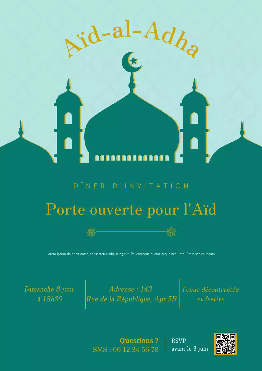 Invitation traditionnelle de l'Aïd bleu sarcelle