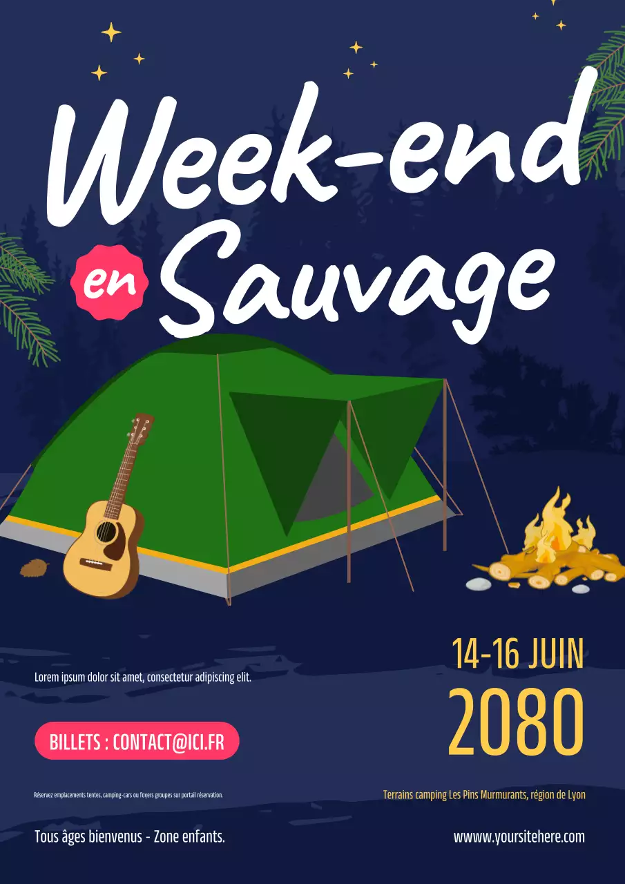 Affiche d'événement de camping rustique et vert