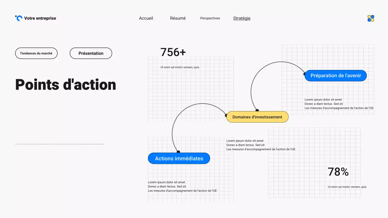 Présentation du rapport sur les tendances du marché moderne en bleu et jaune