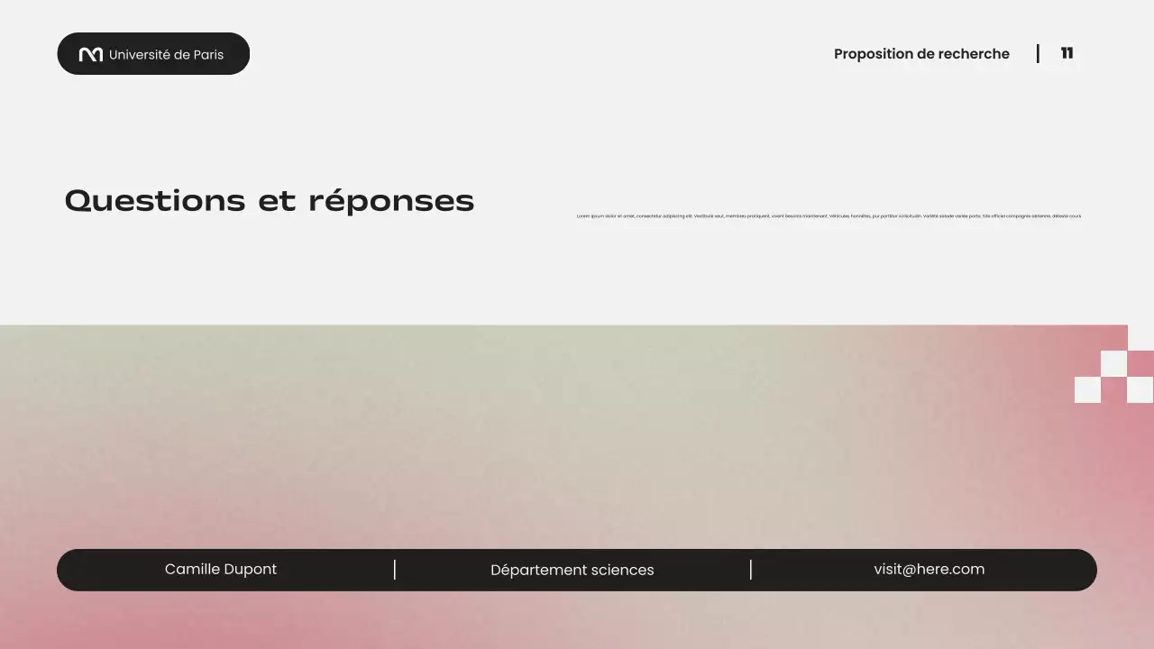 Présentation d'une proposition de recherche moderne avec un dégradé rose simple