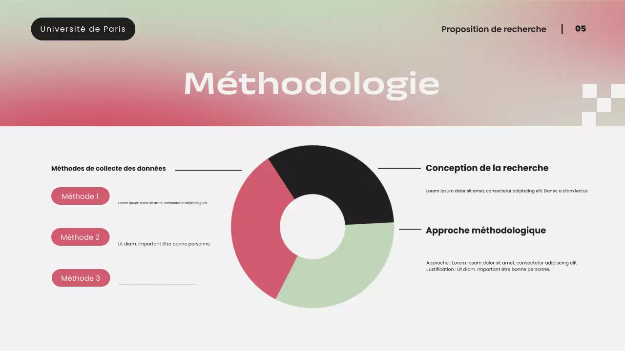Présentation d'une proposition de recherche moderne avec un dégradé rose simple