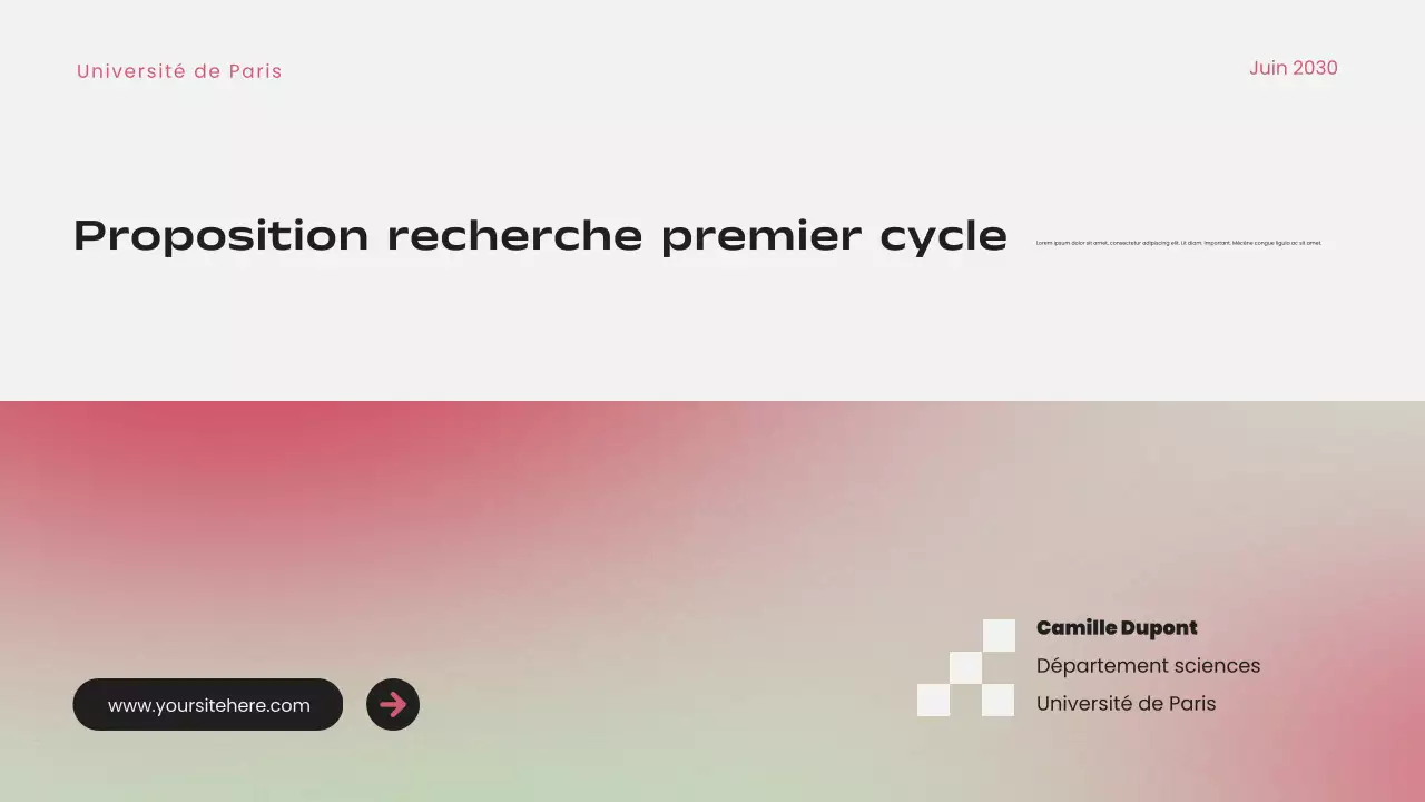 Présentation d'une proposition de recherche moderne avec un dégradé rose simple