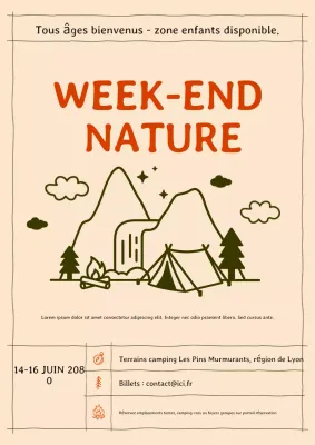 Affiche d'annonce d'événement de camping rustique beige dessinée à la main