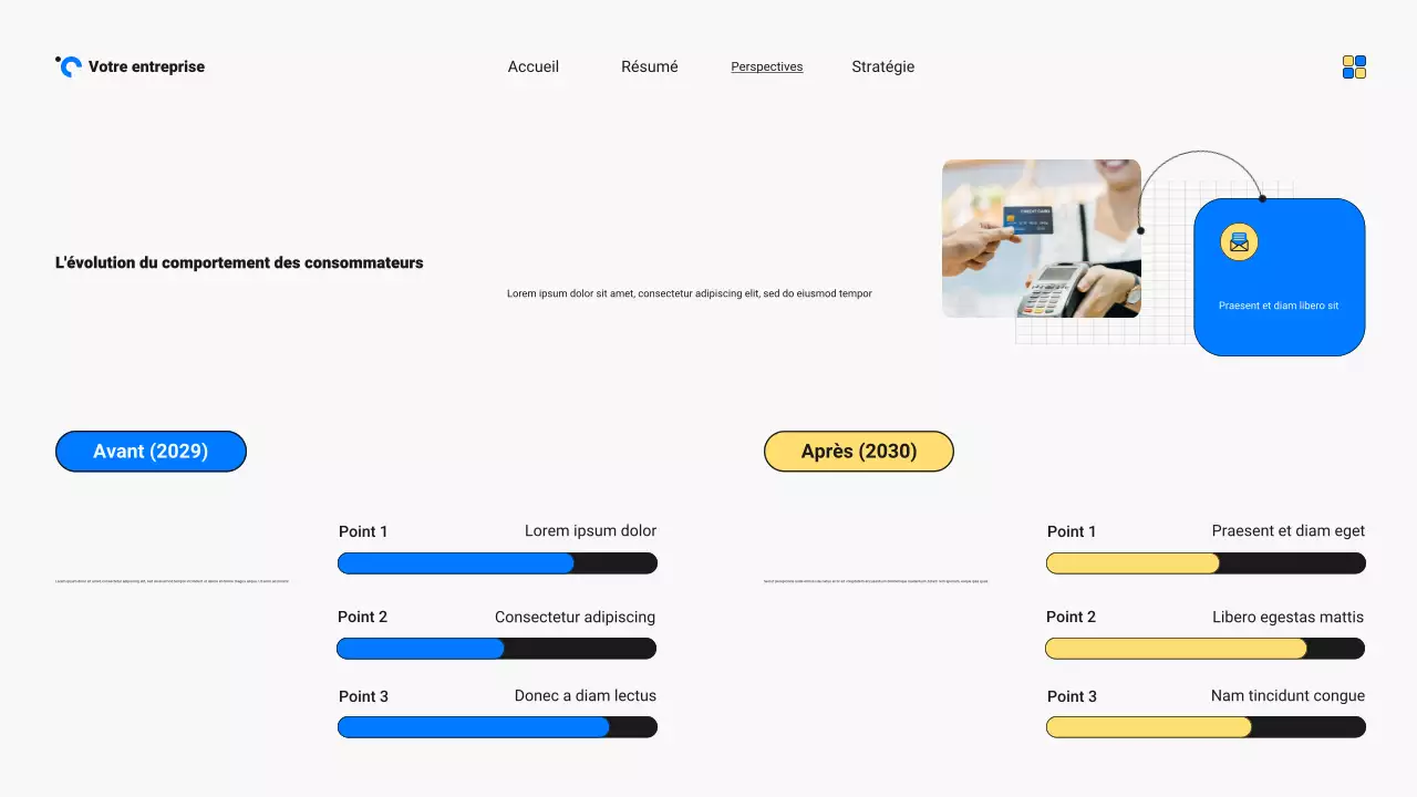Présentation du rapport sur les tendances du marché moderne en bleu et jaune