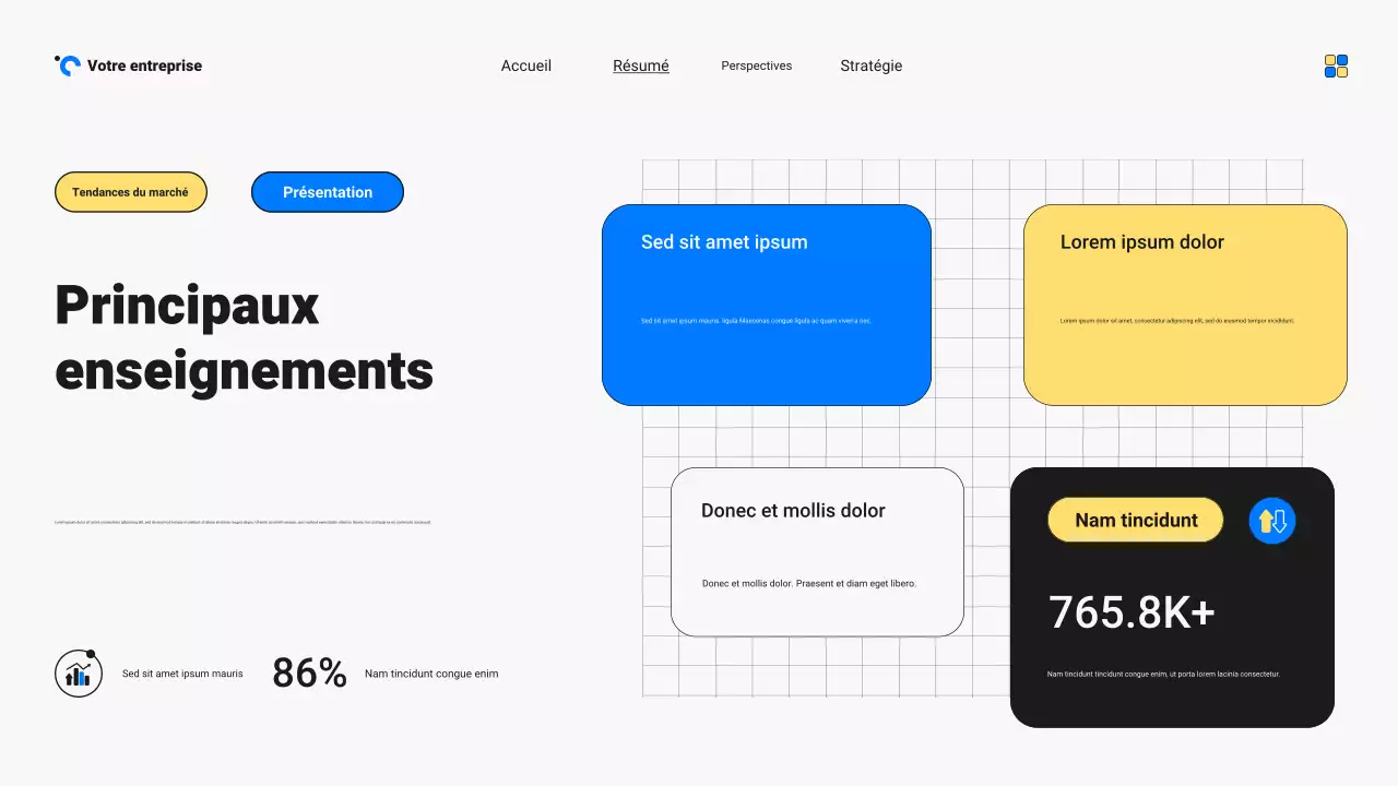 Présentation du rapport sur les tendances du marché moderne en bleu et jaune