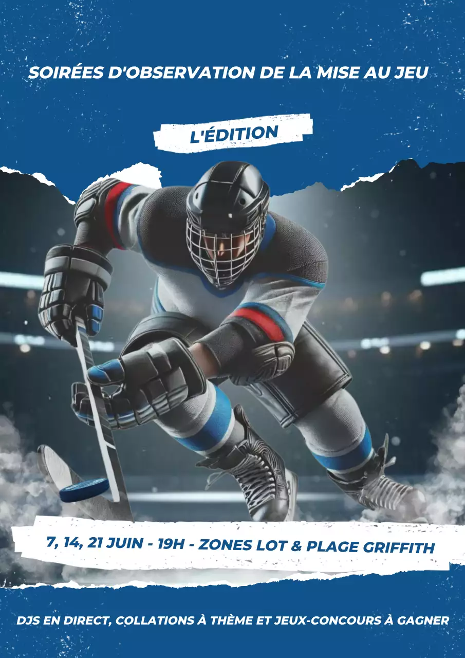 Affiche d'annonce de l'événement de hockey moderne bleu