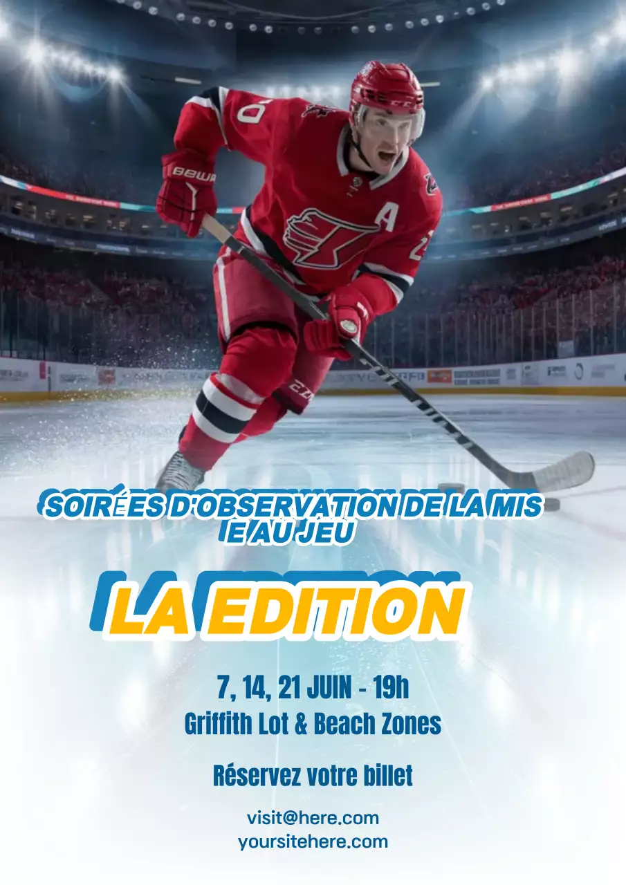 Affiche d'annonce de l'événement de hockey moderne bleu