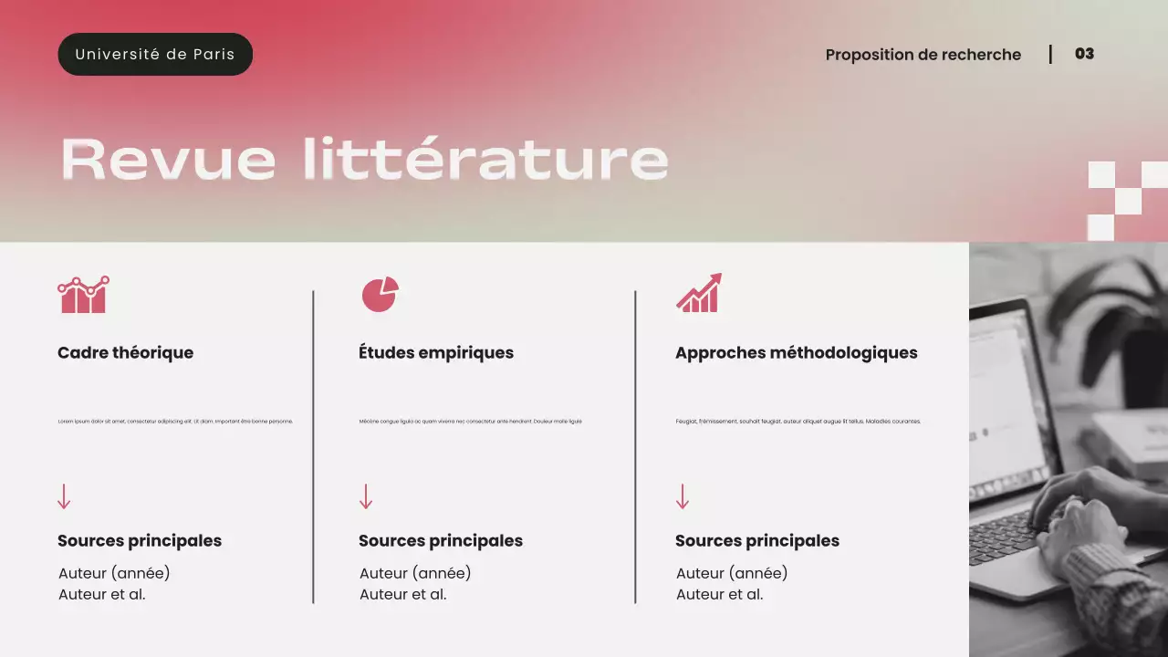 Présentation d'une proposition de recherche moderne avec un dégradé rose simple
