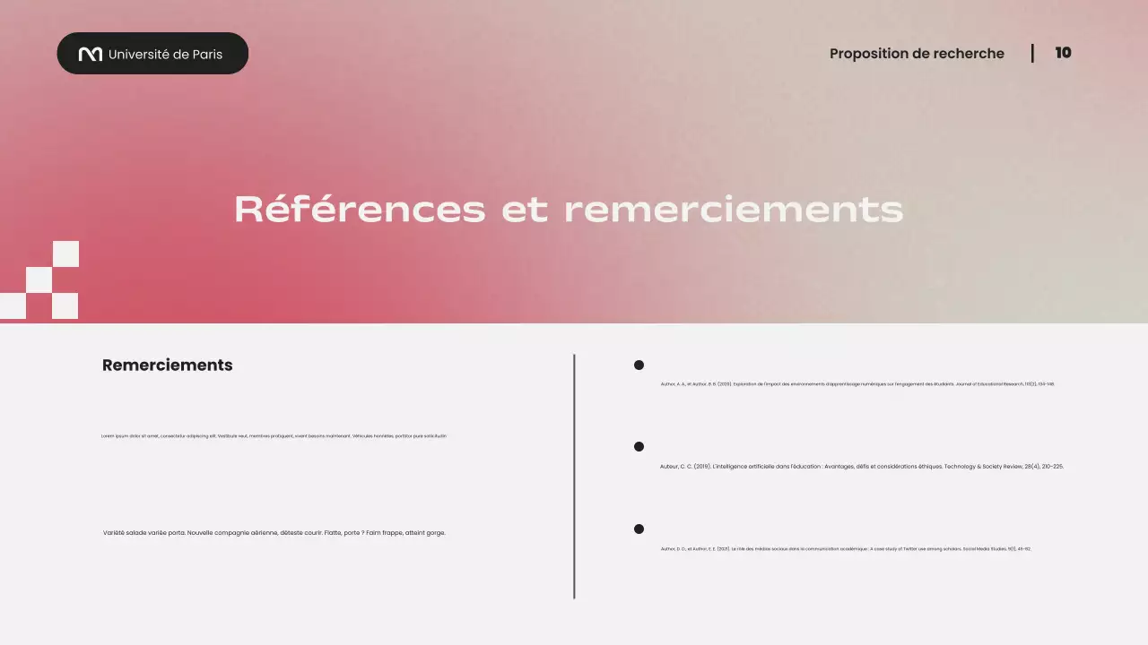 Présentation d'une proposition de recherche moderne avec un dégradé rose simple