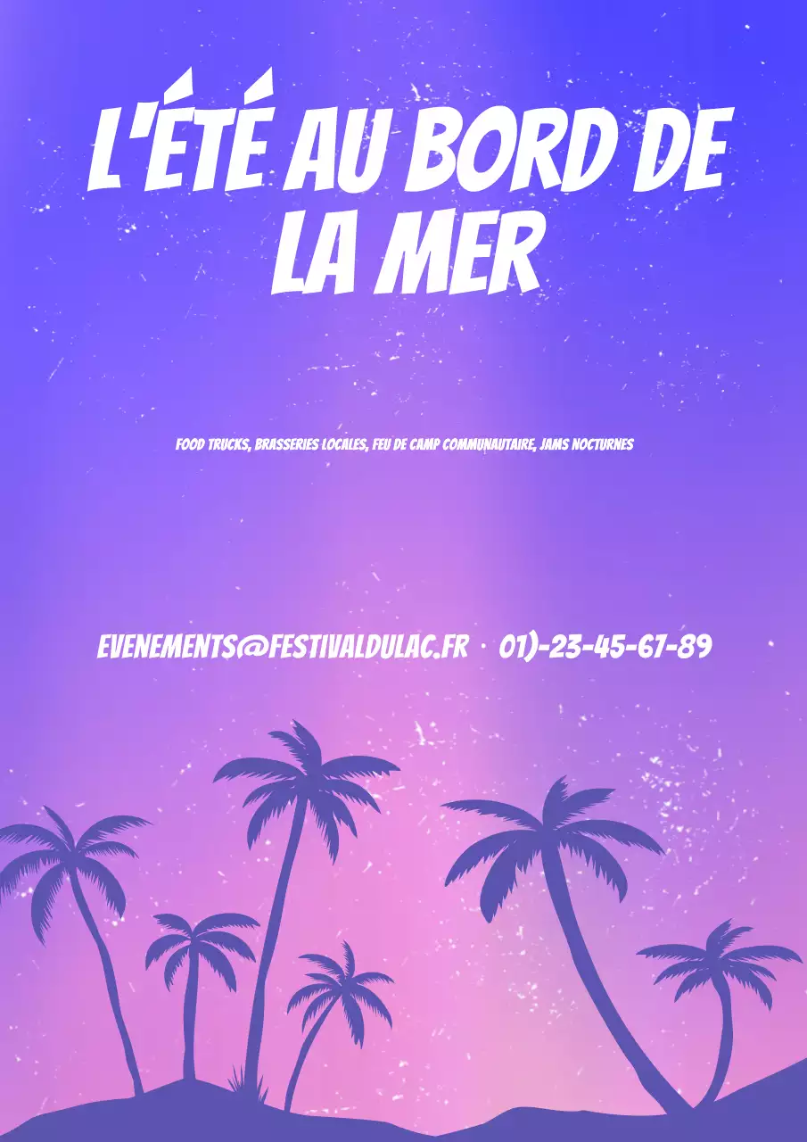 Affiche promotionnelle d'événement d'été rétro violet