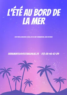 Affiche promotionnelle d'événement d'été rétro violet