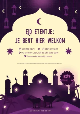 Paarse elegante decoratieve Eid al-Adha-uitnodigingsposter