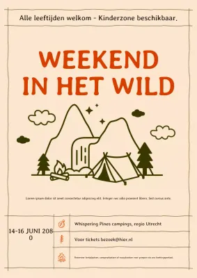 Beige rustieke handgetekende aankondigingsposter voor kampeerevenementen