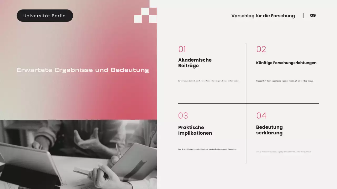 Einfacher moderner Forschungsvorschlag mit rosa Farbverlauf Präsentation