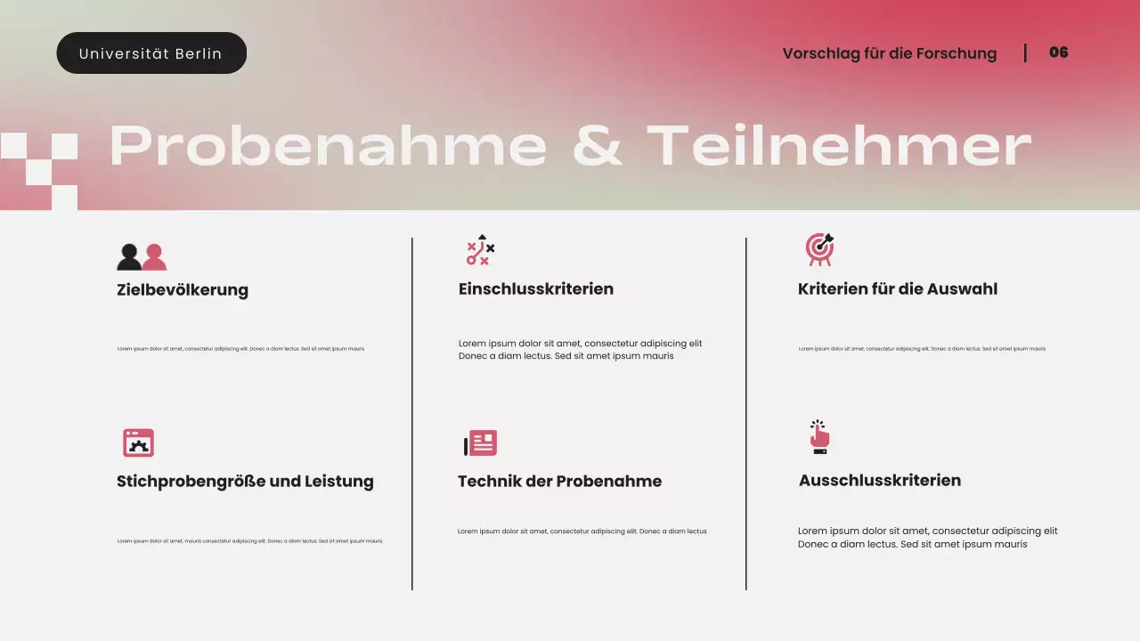 Einfacher moderner Forschungsvorschlag mit rosa Farbverlauf Präsentation