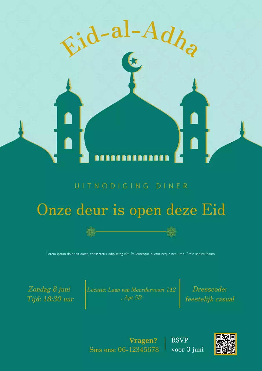 Traditionele Eid-uitnodiging in blauwgroen