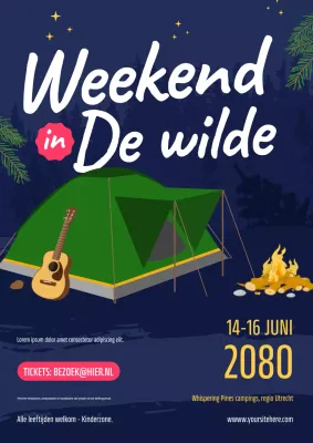 Poster voor een groen, rustiek kampeerevenement