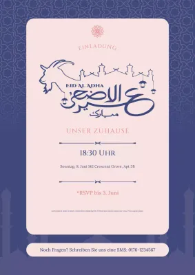 Blaues rosa elegantes Eid Adha Einladung