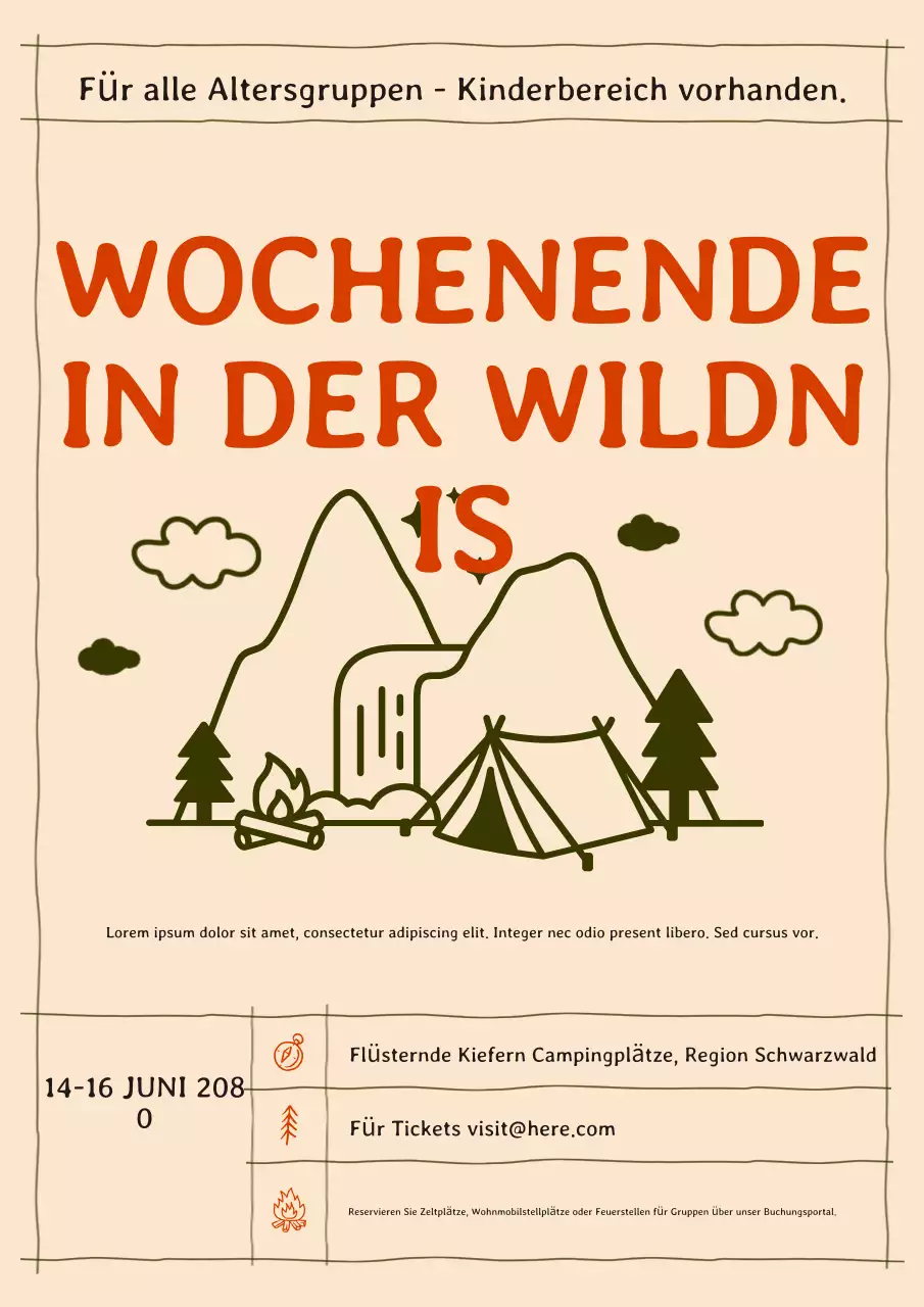 Beige rustikale handgezeichnete Camping-Event-Ankündigung Poster
