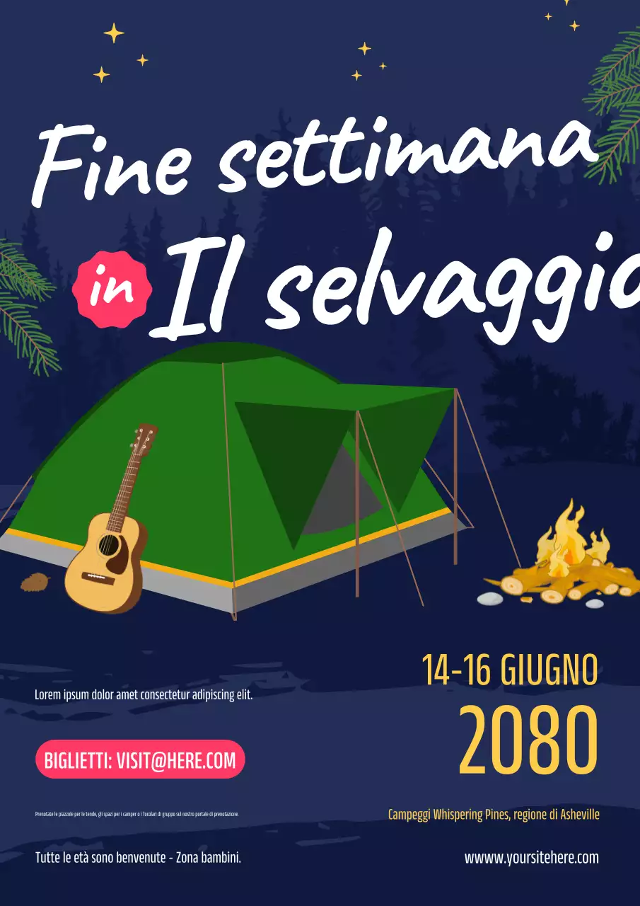 Manifesto per un evento di campeggio rustico verde