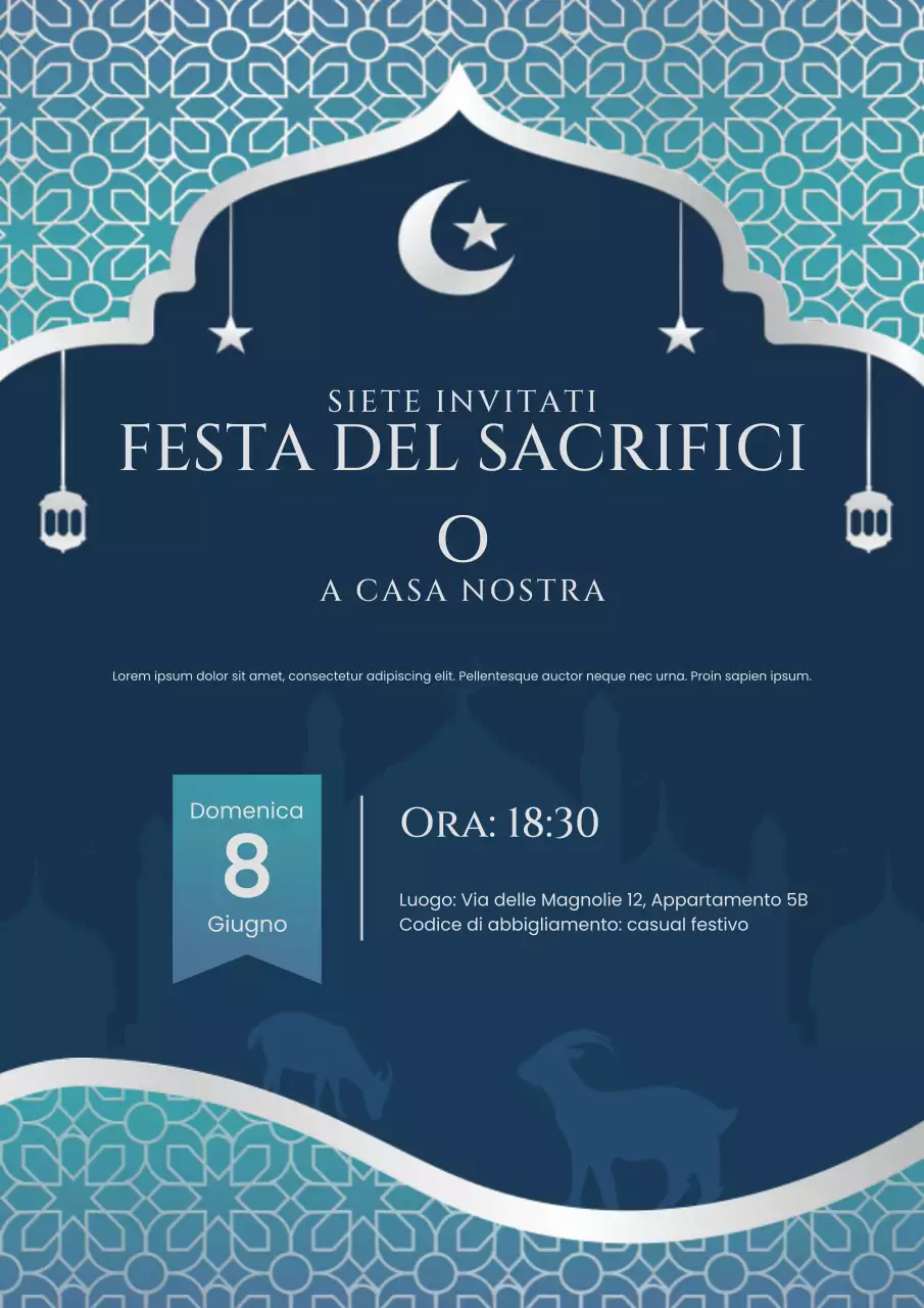 Invito elegante blu per la celebrazione dell'Eid