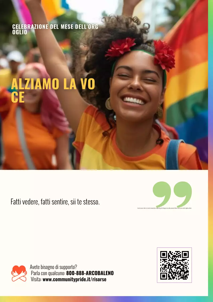 Manifesto arcobaleno audace che celebra il mese dell'orgoglio