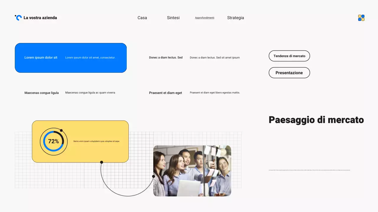 Presentazione del rapporto sulle tendenze del mercato moderno e audace blu e giallo