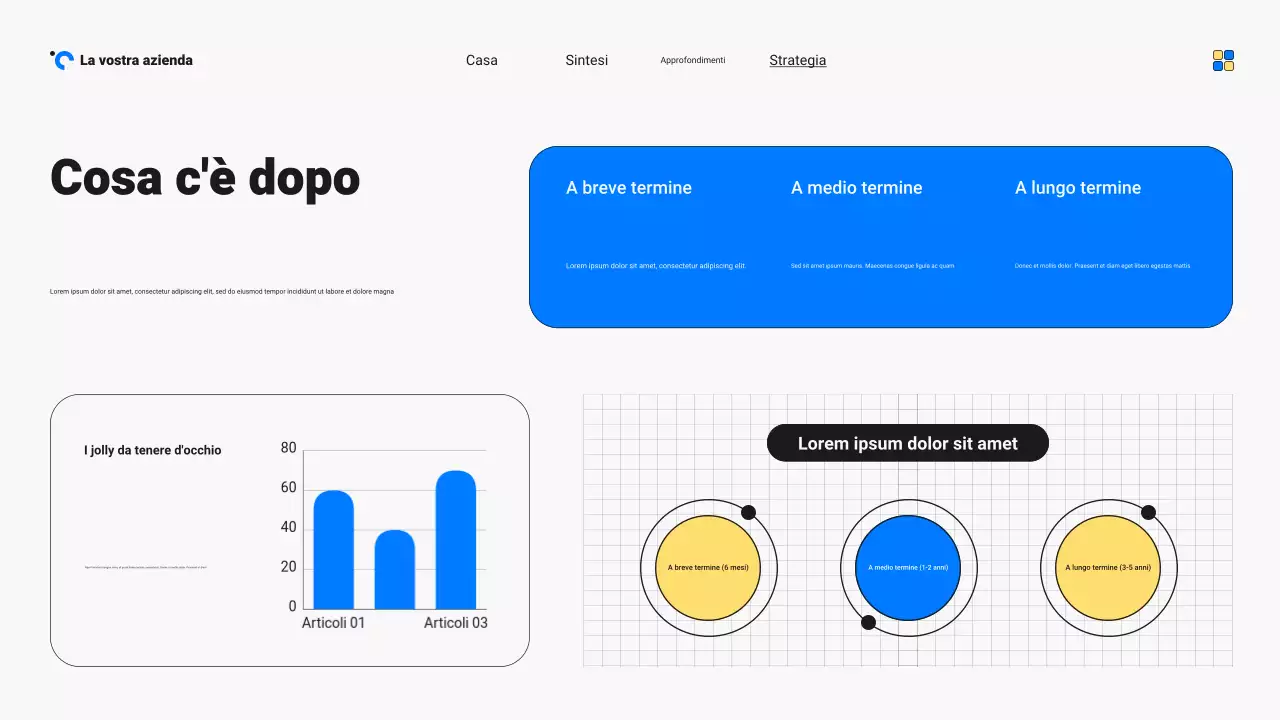 Presentazione del rapporto sulle tendenze del mercato moderno e audace blu e giallo