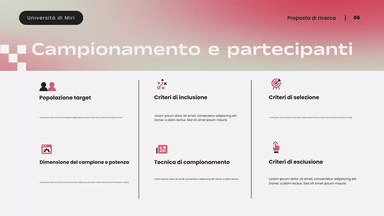Presentazione di una proposta di ricerca moderna con sfumatura rosa semplice
