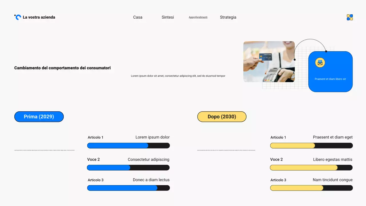 Presentazione del rapporto sulle tendenze del mercato moderno e audace blu e giallo