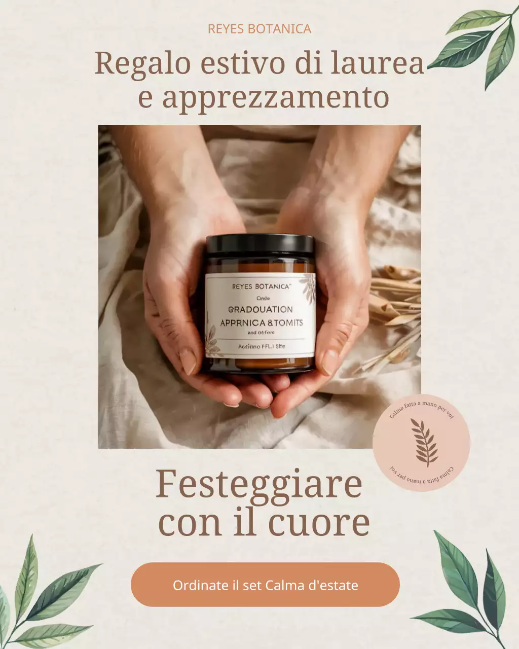 Promozione estiva di cosmetici con regalo botanico beige