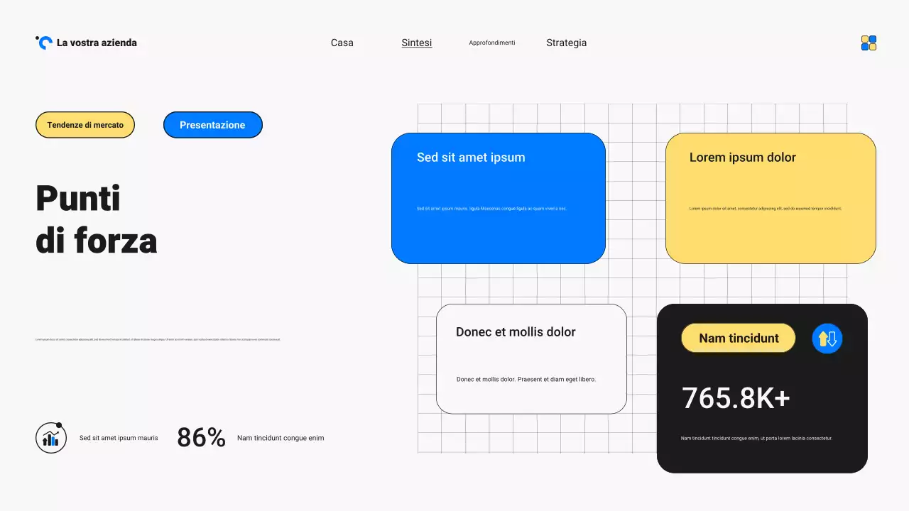 Presentazione del rapporto sulle tendenze del mercato moderno e audace blu e giallo