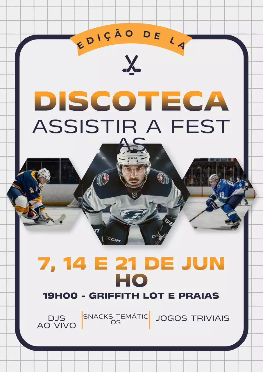 Cartaz de promoção de evento de hóquei moderno