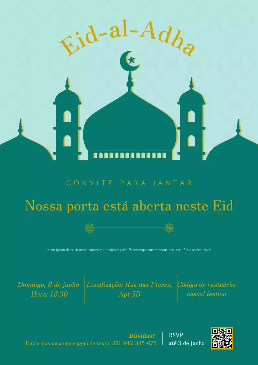 Convite tradicional Eid azul-petróleo