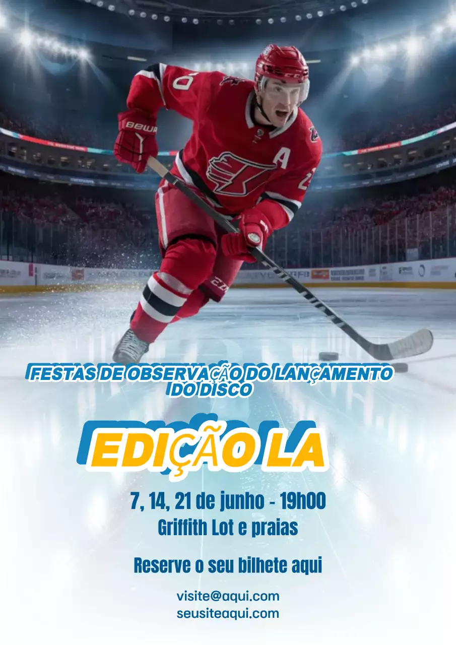 Cartaz de anúncio do evento de hóquei moderno azul