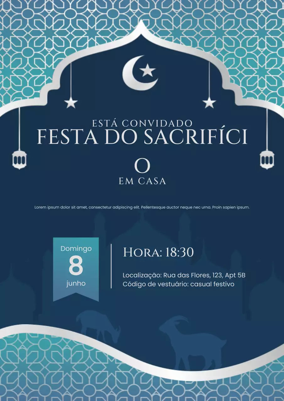 Convite elegante azul para celebração do Eid
